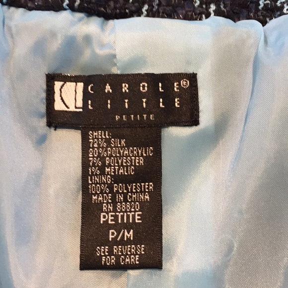 Carole Little Blue Tweed Checkered Blazer Petite Medium - Picture 5 of 6